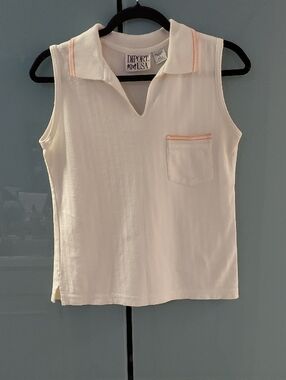 Diport USA Top, Size Small, White Cotton, Sleeveless, Collar, Vintage 90s